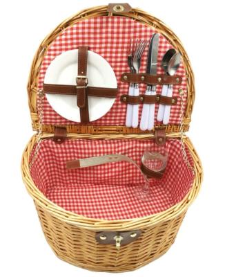 China Eco Friendly Sustainable Cheap Wicker Picnic Basket No Paint With Tableware Food With Travel Goods for sale