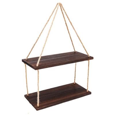 China Europe New Double-Layer Wooden Hanging Rack Balcony Charm Hanging Rack Flower Pot Holder Crafts for sale