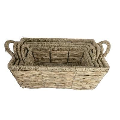 China Sustainable Metal Frame Hand Weave Sea Grass Basket With Handle Set 4 for sale