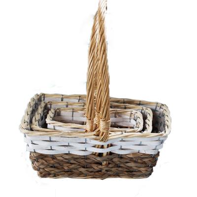 China Empty China Straw Gift Basket Set With Shopping Basket Handle Woven Linyi Flower Basket for sale