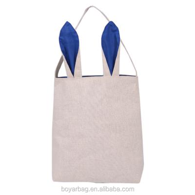 China Eco-friendly cotton and hemp dark blue color rabbit bag with ears, alibaba hot sale style gift bag for Easter. for sale