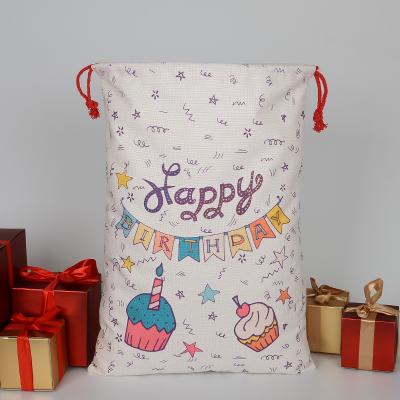 China Canvas Highking High Quality45x63cm Sublimation Birthday Bags Dessert Cartoon Keepsake Birthday Bags For Packaging Natural 1 Pc/opp bag for sale