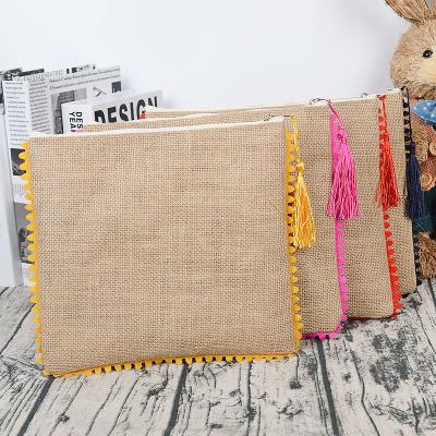 China High King Eco-friendly Wholesale Jute Cosmetic Bags Reusable Burlap Makeup Pouch Zipper Bag With Logo for sale