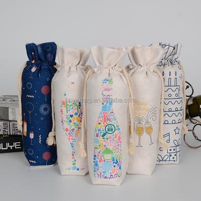 China HighKing Eco-Friendly Customized Carry Packaging Drawstring Linen Gift Wine Bottle Bag for sale