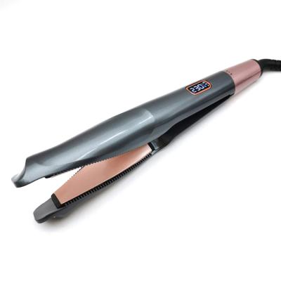 China Unique 2 in 1 Hair Straightener with Teeth Custom Titanium Ion Electric Roll Hair Curler Hair Straightener 2020 for sale