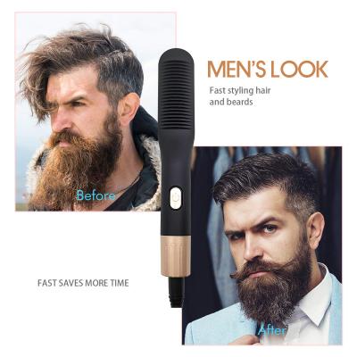 China Outdoor Multifunctional Electric Brush Heated Beard Temperature Metal Shaping Hair Straightener Comb For Man for sale