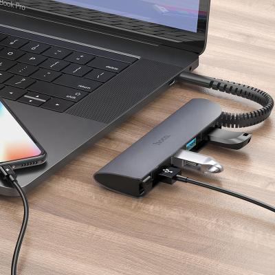 China Protable Hoco Desktop USB HUB HB12 Type-C to 4 USB Converter Optical Digital Audio HUB for Mobile Tablet OTG for sale