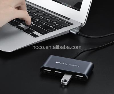 China Universal Portable Computer Hub HOCO HB3 4 USB Hub Mobile Devices .desk Aluminum Shell 1m Nylon Cable Output 5V 0.5A Adapter for sale