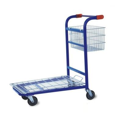 China Supermarket Wholesale Grocery Trolley Folding Steel Shopping Cart Handing Push Trolley for sale