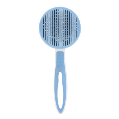 China Sustainable Push Stainless Steel Hair Comb With Beauty Handle Pet Grooming Dog And Cat Animal Hair Remover Brush for sale