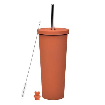 China Double-Layer Stainless Steel PORTABLE Matching Vacuum Insulated Cup With Lid Straw Mug Office Milk Tea Cup for sale