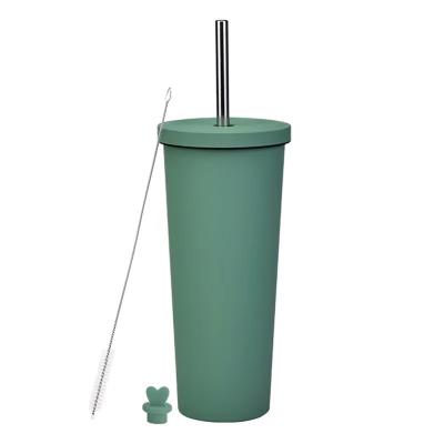 China PORTABLE car water cup 304 stainless steel cola beer straw insulation simple and atmospheric plastic mug for sale