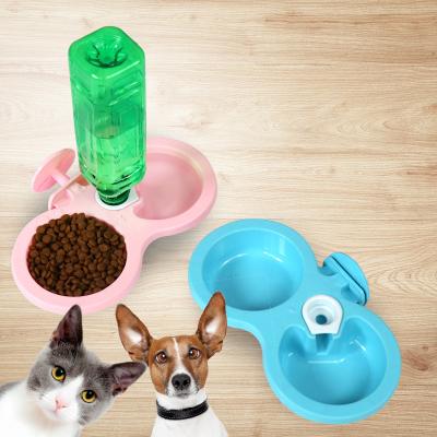 China Pet Multi-Function Automatic Dual Bowl Dog Cat Food Water Dispenser Bottle Automatic Bowl For Dog for sale