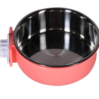 China Wholesales Stainless Steel Automatic Cage Cup Hanging Crate Cages Food Water Dog Bowls for sale