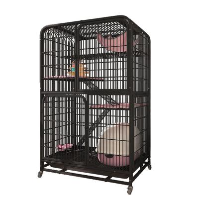 China Hot-selling Galvanized Indoor Multi-Layer Breathable Pet Cat Villa Cat Cage Deluxe Square Amazon Tube Large Space With Wheels for sale