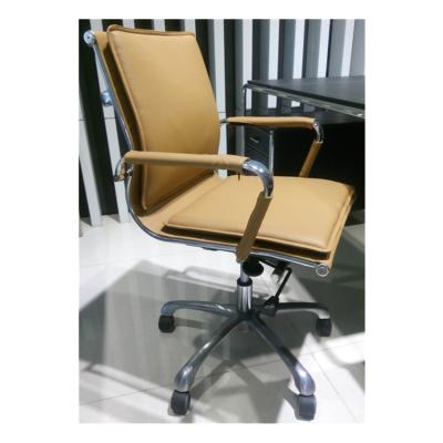 China Yellow Leather Goods Chair CK089B-3 Mid Price Swivel Chair Office Back Chair for sale