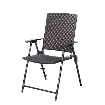 China Industrial Set of 2 Patio Rattan Steel Folding Bistro Chairs, All Weather Heavy Duty Wicker for sale