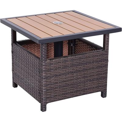 China Best Weather Products Patio Rattan Outdoor Furniture Heavy Duty Wicker Choice Side Table For Garden, Pool, Deck W/Umbrella Hole, UV-Resistant Frame for sale