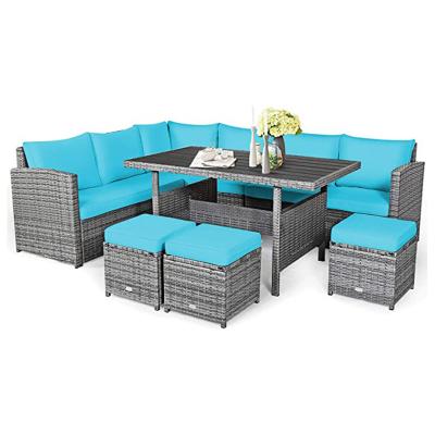 China Modern 7 Piece Patio Furniture Set, Outdoor Sectional Rattan Sofa Set with Cushions, All Weather Wicker Conversation Couch Set for sale