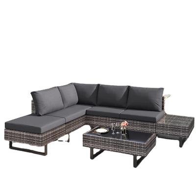 China Eco-Friendly\UV Resistant\Water Proof\Weather Resistant Mixed Industrial Style Gray Rattan Corner Sofa Set With Coffee Table Garden Furniture Set Removable Cushions Covers Anti-UV for sale