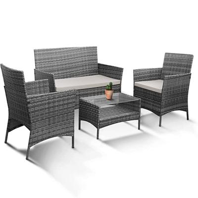 China Eco-Friendly\UV Resistant\Water Proof\Weather Resistant Rattan Garden Furniture 4pc Set Outdoor Sofa Chair And Table Bistro Set For Lawn And Patio for sale