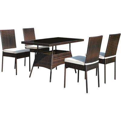 China Eco-Friendly\UV Resistant\Water Proof\Weather Resistant 5 PCS Patio Wicker Dining Set, Outdoor Rattan Table & Chairs with w/Tempered Glass Table Top & Padded Cushions, Outdoor Rattan Patio wicker C for sale