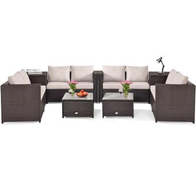 China Eco-Friendly\UV Resistant\Water Proof\Weather Resistant Outdoor Rattan Patio Furniture Set 8PCS Cushioned Loveseat Storage Table for sale