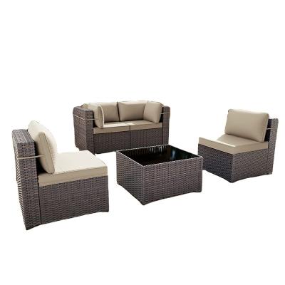 China Eco-Friendly\UV Resistant\Water Proof\Weather Resistant Outdoor Furniture Patio Set 5 Pieces Sectional PE Rattan Sofa Set Wicker Patio Conversation Set With Cushions And Te for sale