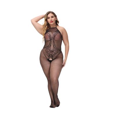 China Open Hollow Bare Tube Crotch Tight Waist Halter Nylon Bodystockings No Backless Breathable Plus Extra Mesh Bodystockings for sale