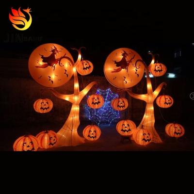 China Iron Steel Wire Cloth Silk Fabric Halloween Customize Lanterns Pumpkin Lamp Saints Day Lantern Festival Decoration All Tree for sale