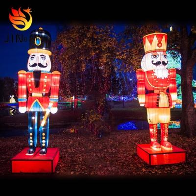 China Customized Environmentally Friendly Wood Craft Christmas Nutcracker Soldier Silk Lantern Festival Event Christmas Decoration Lantern Display for sale