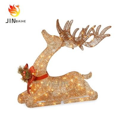 China Indoor and outdoor Christmas iron deer deer ornaments waterproof Christmas wire LED elk decorative lamp lying park mall reindeer for sale