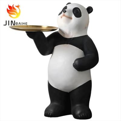 China Artificial panda statue tray craft for living room coffee table luxury home decoration for sale