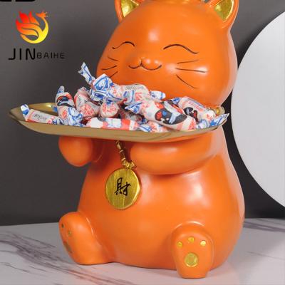 China Small Creative Lucky Artificial Lucky Creative Desktop Porch Wine Cabinet Living Room Household Cat Tray Desktop Decorations for sale