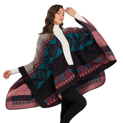 China Blanket Acrylic Wholesale Warm Shawls Oversize Cardigan Sweater For Women Winter Poncho for sale