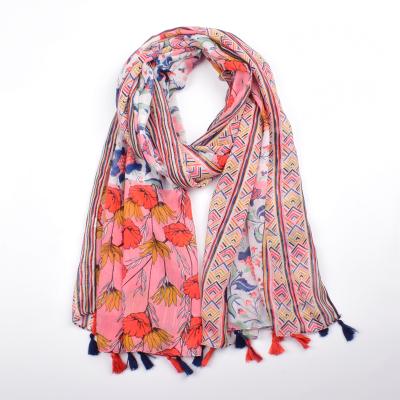 China Wholesale 2020 Latest Fashion Spring Scarf Elegant Soft Colorful Floral Printed Hijab Women Spring Scarf Shawls Viscous Scarves for sale