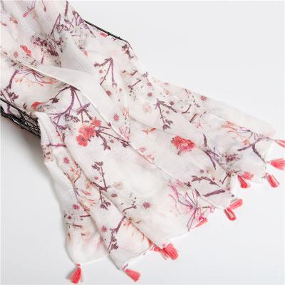 China Long new white and orange animal birds print squishy main scarf with tassel 2017 for sale