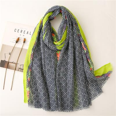 China Cotton Spring Autumn Collection Cotton Scarf For Women Ladies Light Lemon Green And Dot Decoration Hijab Tassel Shawls Wraps for sale