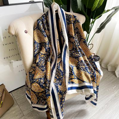 China High Quality Fashion Pattern Print Cashew Paisley Chiffon Scarf Satin Shawl Hijab Headscarf 2022 Silk Main Long for sale