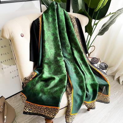 China Wholesale High Quality Green Silk Style Chiffon Scarves American Leopard Print Scarf Women Stain Scarf Shawl Lady Gift for sale