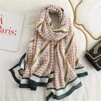 China Chiffon design brand summer women scarf fashion houndstooth print cotton hijabs scarves for ladies shawls and wraps pashmina scarf for sale