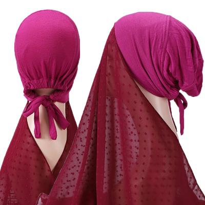 China Wholesale Factory Price Muslim Chiffon Scarf Set Women Bubble Malaysian Chiffon Hijab Tank Top Scarf 175cm Scarf With Hat for sale