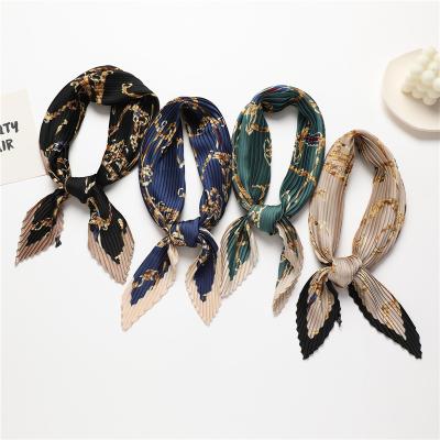 China Stain Headscarf Hair Scarf 70cm Square Headband Silk Fashion Crumpled Neck Scarves For Ladies Women Printed Silk Scarf for sale