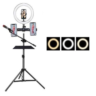 China Adjustable Rovtop Shine Ring Light Film Shooting Studio Video Ring Light Led Camera Selfie 10 Inch Led Ring Shaped SMD LED Lights Black 24W White for sale