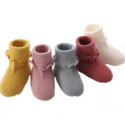 China Anti-Foul Cotton Girl Little Booties Solid Color Custom Toddler Girl Booties Ruched Ruffle Socks Baby for sale