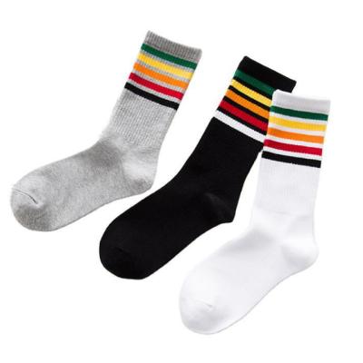 China Sporty Plain Knit Black Whitw Gray Cotton Striped Crew Sport Socks Men To Make Your Own Socks Logo Casual Cotton Socks Men Sporty Custom for sale