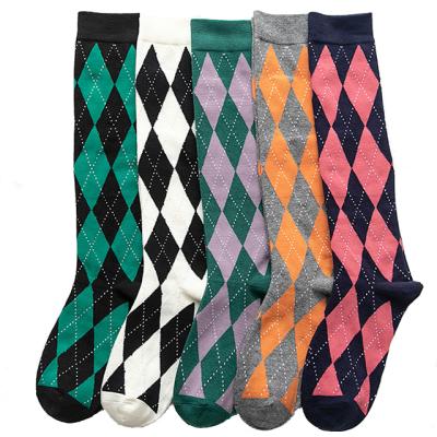 China Women Diamond Style Long Cotton School Breathable Customized Socks For Girls Student Girls Knee High Socks Custom Made for sale