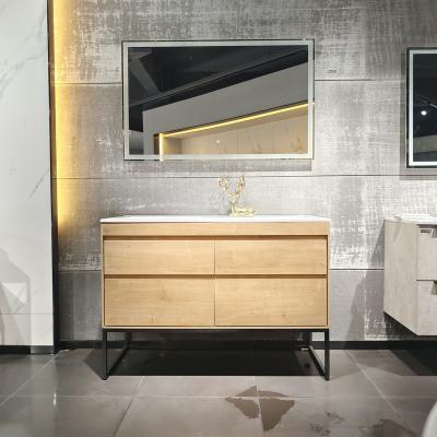 China MDG2101-120 China Manufacturer Modern Wooden Bathroom Vanity MDF Melamine Floor Mounted Stainless Steel Frame for sale