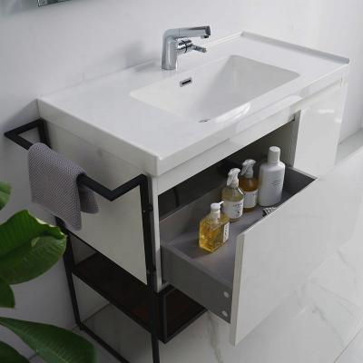 China White Painted Gloss NS90 Modern Free Standing Bathroom Vanity With Basin And Towel Rack 36