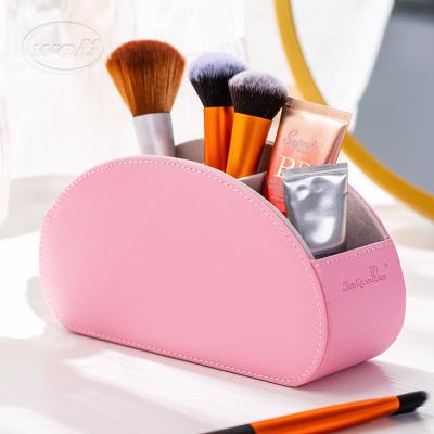 China Multifunctional Luxury Viable Luxury Leather Desk Organizer PU Newly Design PU Makeup Cosmetic Leather Storage Box Pink for sale